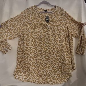 torrid Tan and White Leopard Print V-Neck Blouse